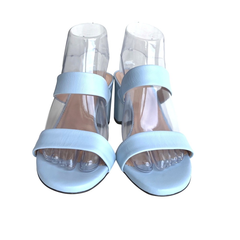 NWOT J.Crew Womens Light Blue Leather Two-Strap Block Heel Sandals Size 8